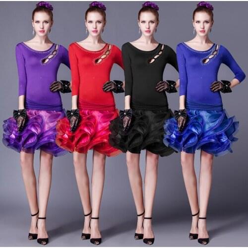 2017 Black blue red purple latin dancing dress for women latin salsa dresses sexy latin dresses for girls competition