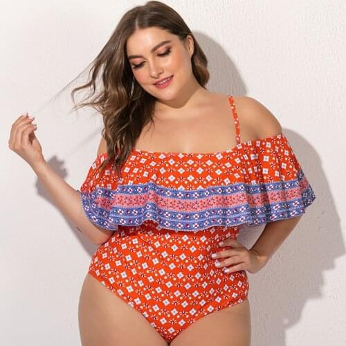 2021 One-Piece Swimsuit Beautiful Womens Printed Vintage Ruffled Lace Up Bathing Suits Fat Lady Sling Swimwear Plus Size 5XL