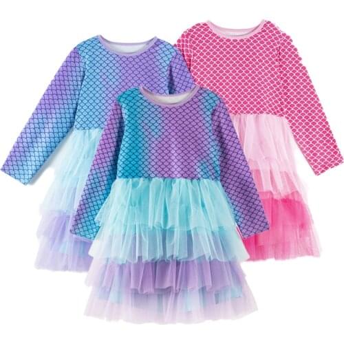 2021 Kids Autumn Mermaid Tutu Dress for Girls Long Sleeve Party Prom Vestidos Toddlers Dresses Kids Princess Dress