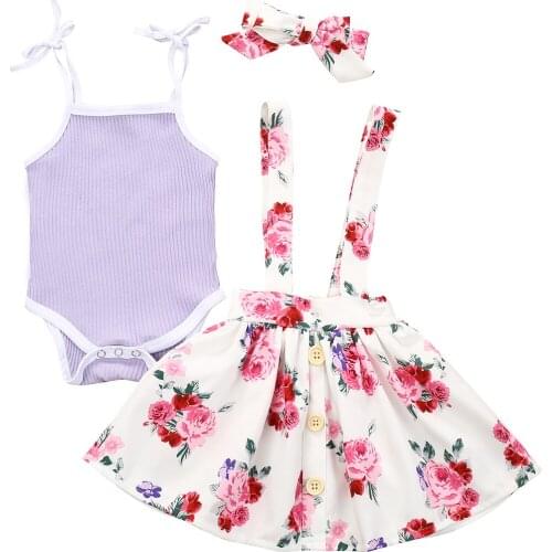 Toddler Girl Clothes 3pcs Newborn Baby Girl Princess Sleeveless Top Bodysuit Short Skirt 3pcs Outfit Clothes