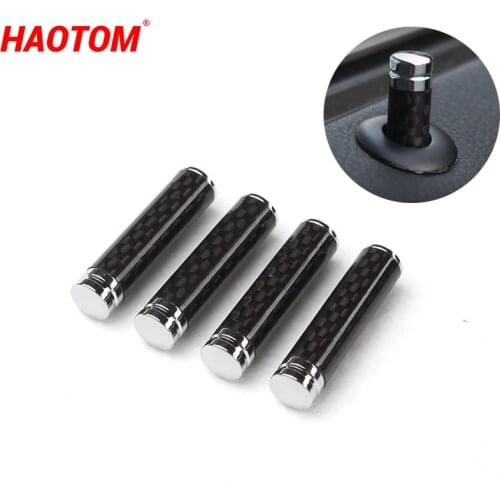4Pcs Car Door Interior Door Lock Knob Pull Pins Pin Cover Security Stainless Steel Carbon Fiber For Peugeot BMW All Models