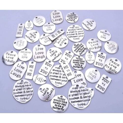 40pcs Inspiration Words Charms Craft Supplies Beads Charms Pendants for Crafting, Jewelry Findings Making