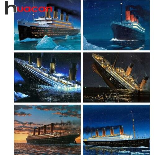 Huacan Full Drill Diamond Painting Ship Diamond Embroidery 5D Landscape Mosaic Cross Stitch Needlework Creative Hobbies