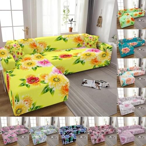 L Shape Sofa 3D Flower Print Sofa Cover for Living Room Stretch Slipcovers Sectional Couch Cover 3 Seater funda de sofá