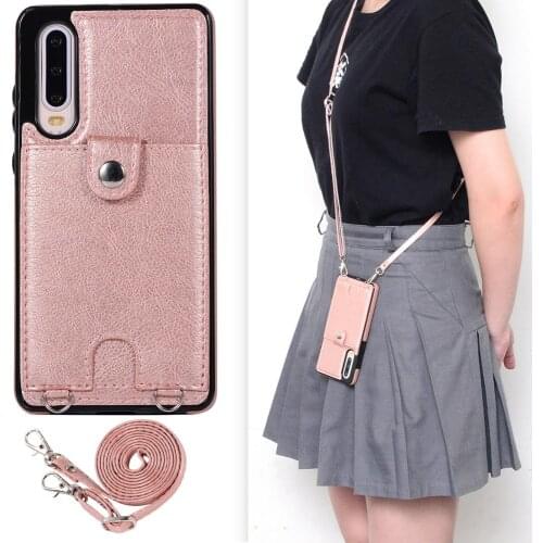 Luxury Wallet card shoulder strap PU leather case for huawei P30 P30 pro lite Mate 20 20pro 20lite crossbody lanyard back cover