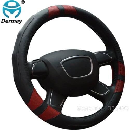 DERMAY General 38CM High Quality Car Steering Wheel Cover Many Colors Genuine Leather For Audi A3/A4/A5/A6/A8/Q3/Q5/Q7