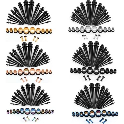 FHJEWE 36pcs 14g-00g Black Acrylic Flared Ear Expansion Stretcher Plugs Steel Taper Screw Ear Stretching Tunnel Piercing Jewelry