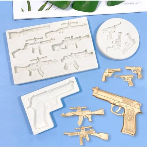 Simulation Machine Gun Pistol Fondant Mold Diy Cake Chocolate Baking Mold AK Revolver Silicone Mold Cake Decoration Accessories