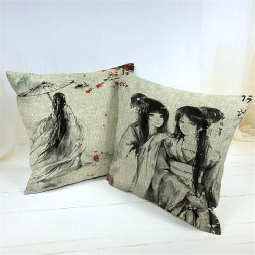 Kimono Two Japanese Girl Geisha Home Decorative Cotton Linen Pillow Case Cushion Cover 18'' 45CM