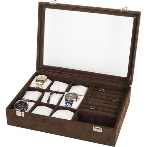 Impala Clock Ring Cufflink Glasses Multi-Purpose Wooden Case + Leather Plated Jewelry Box