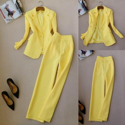 Set female fashion female new fashion elegant slim long sleeve small suit jacket + high waist wide leg pants two-piece suit