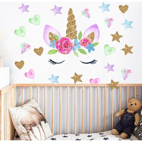 Colorful Flower Animal Unicorn Wall Sticker 3D Art Decal Sticker Child Room Nursery Wall Decoration Home Decor