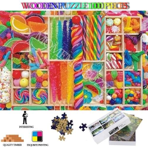 Colorful Sweet Puzzles 1000 Pieces Wooden Jigsaw Puzzle for Adults DIY Assembly Puzzle Toys Kids Educational Puzzles Nice Gifts