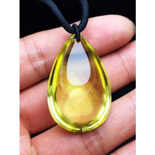 Best Natural Yellow Citrine Quartz Crystal Pendant 40x25x17mm Gemstone Women Faceted Cut Wealthy Bead Necklace AAAAA