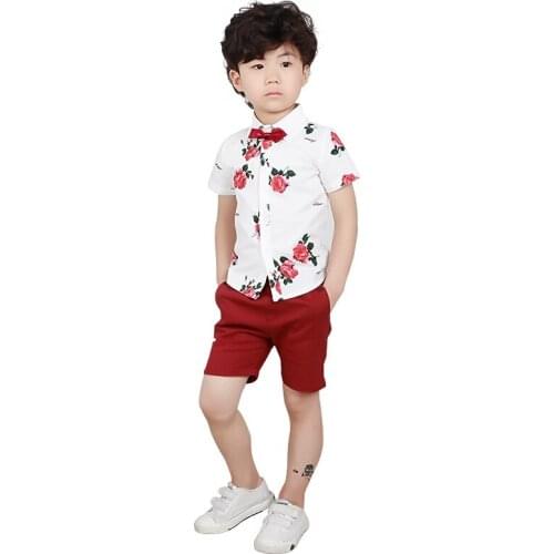 Summer Suit For Gentleman Boys School Kids Shirt+Shorts 2PCS Sports Clothing Set Children Wedding Dress Birthday Party Suit