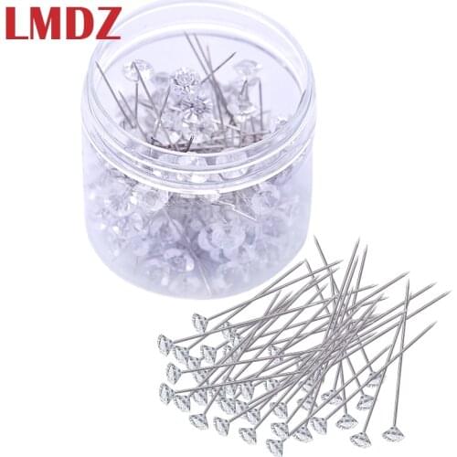 LMDZ 4Size 100/150Pcs Sparkle Diamond Pins Crystal Head End Wedding Corsage Boutonniere Floral Bouquet Pins with Plastic Box