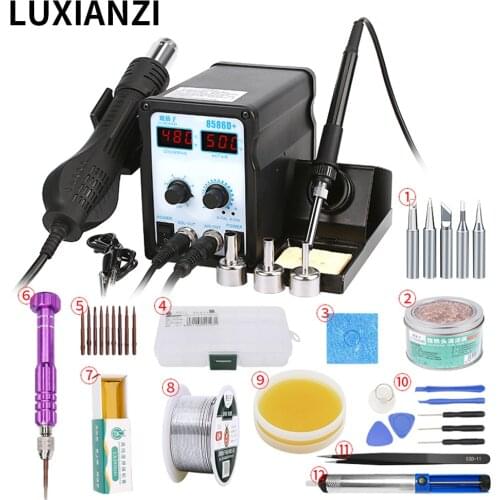 LUXIANZI Double Digital Display Soldering Station With Hot Air Gun Solder Iron Sleep Function SMD BGA Rework Welding Repair Tool