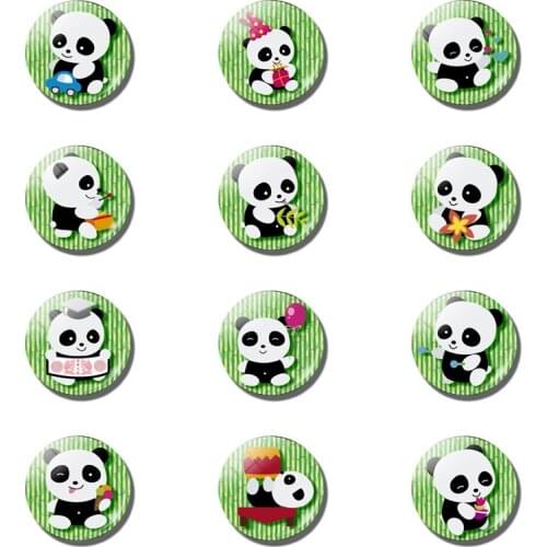 Cute Panda Fridge Magnet 30MM Glass Convex Magnetic Fridge Magnet Panda Message Board Sticker Creative Home Decoration