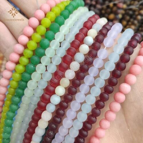 Frosted Colored Natural Jades Matte Round Loose Stones Beads For Needlework DIY Jewelry Making Materials 4 6 8 10MM 15inches