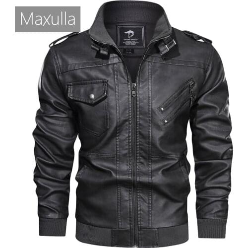 Maxulla Mens Leather Jackets Autumn Winter Mens Faux Leather Coats Casual Motorcycle PU Jacket Male Biker Jackets Clothing