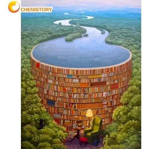 CHENISTORY Acrylic Painting By Numbers For Adults With Frame 60x75cm Book Dam Modern Wall Art Picture By Numbers For Diy Gift