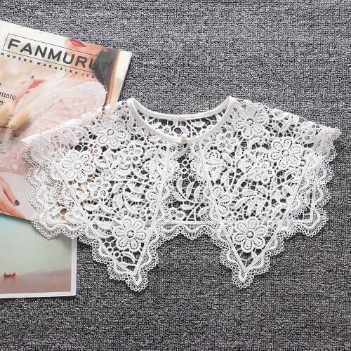 Linbaiway Floral Embroidery Fake Collar for Women White Lace False Collar Shawl Wrap Female Bowtie Necklace Nep Kraagie