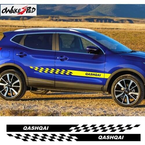 Car Side Skirt Sticker Auto Vinyl Wrap Racing Long Stripes Decals For Nissan Qashqai j11 j10 Automobiles Tuning Accessories