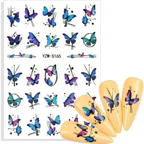 3D Nail Art Stickers Blue Butterfly Pattern Self-adhensive Stickers Decal DIY Manicuring Geometry Flower Floral Decoration
