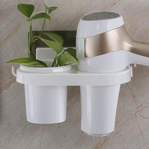 Wall Mounted Hair Dryer Hanging Rack With Organizer Cup No Drilling Hairdryer Straightener Hair Brush Hair Care Tools