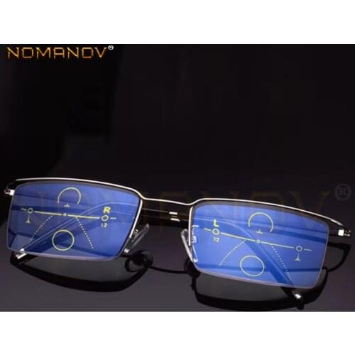 Ultra-light Rectangle Half-rim Frame office Men Women Progressive Multifocus Reading Glasses Add 75 100 125 150 175 200 to 400