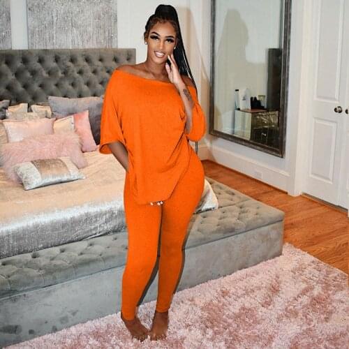 Solid Loungewear 2 Piece Outfits for Women Matching Sets Slash Neck Backless Tops and Pants Leggings Leisure Joggers Tracksuit