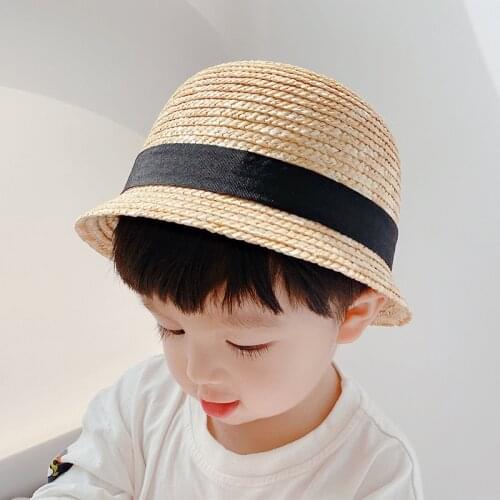 Japanese Style Children Baby Straw Plaited Bucket Hat Fashion Round Top Outdoor Summer Sunhats Infant Kids Boys Girls Hats Caps