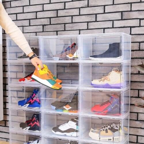 Clear Plastic Shoe Box with Magnetic Closure Stackable Storage Case Shoe Organizer Collection for Men Women 652A