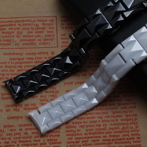 Pure Ceramic Watchband Watch Band 15MM 17mm white black watch strap Butterfly Buckle wristband bracelet belt watch accessories