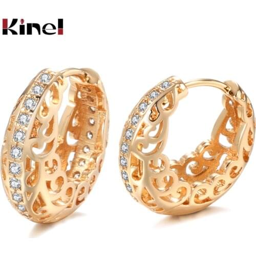 Kinel Luxury Boho Ethnic Bridal Wedding Stud Earrings 585 Rose Gold Hollow Flower Natural Zircon Women Earrings Fine Jewelry