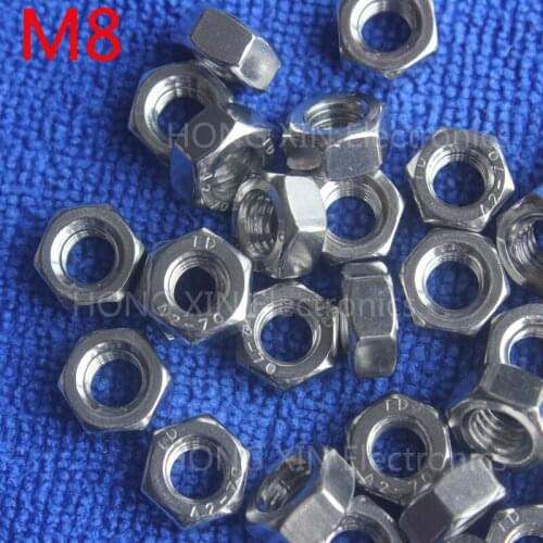 M8 304 stainless steel hex nuts 8mm Silvery hexagon nut A2-70 nuts against rusting No rust durable General accessories 10pcs