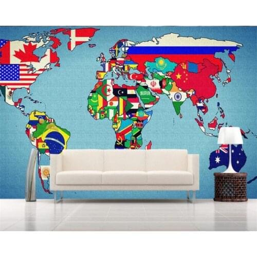 Beibehang Modern home background decoration 3d wallpaper creative color National flag world map photo wallpaper mural behang