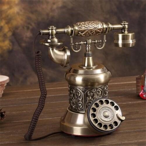 Antique Corded Landline Phone Retro Vintage Rotary Dial Fixed Telephone Phone with Redial Hands-free Home Office Decoration