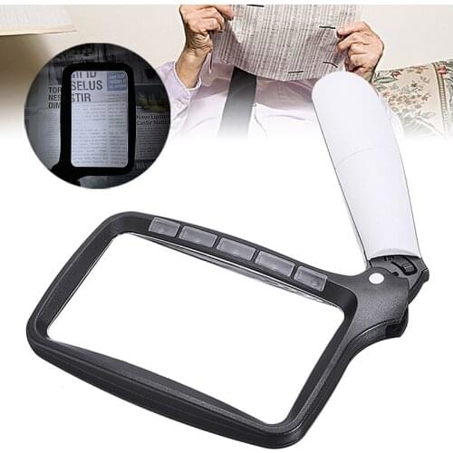 5.5'' Handheld Large Magnifier Foldable Elderly Reading Loupe with 5 LED Lights Magnifying Glass For Reading Jewelry Tool