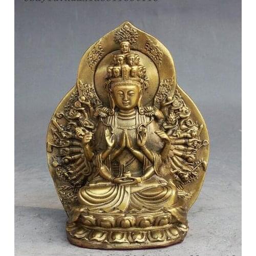 YM 305 China Buddhism Brass Seat 11 Head 1000 Arms Kwan-yin Guanyin Bodhisattva Statue