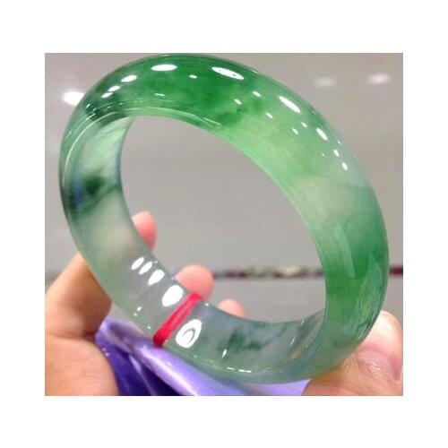 Zheru Jewelry Natural Burmese Jadeite Light Green Flower 54-64mm Bracelet Elegant Princess Jewelry Best Gift for Mother and Girl