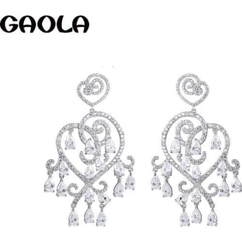 GAOLA High Quality Classic Heart Dangle Earrings For Women Romantic Cubic Zirconia Earring GLE6456Y
