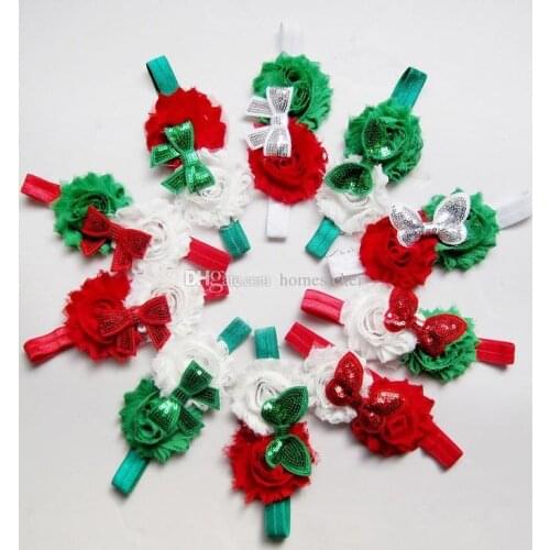 Infant baby headbands head bands Christmas style shabby flower bowknot 10 similar designs mix up Christmas headbands for kids 0