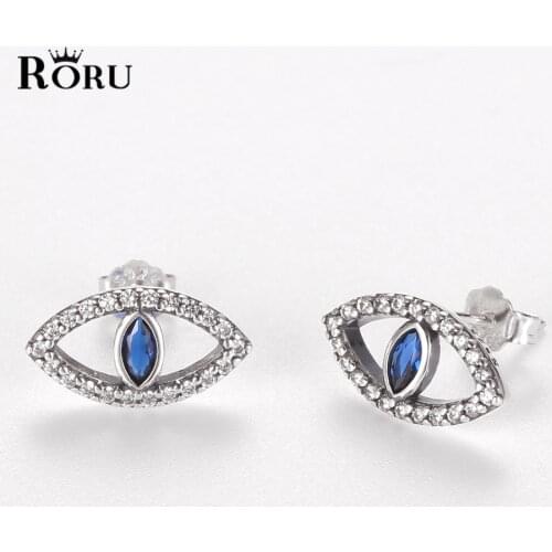 Real 925 Sterling Silver Fashion Lucky Evil Blue Eyes Micro Inlaid Cubic Zirconia Earrings for Women Vintage Jewelry Party Gift