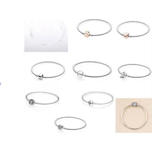 Authentic 925 Sterling Silver Rose Gold Barrel Clasp Snake Chain Basic Pandora Bracelet Bangle Fit Women Bead Charm Jewelry