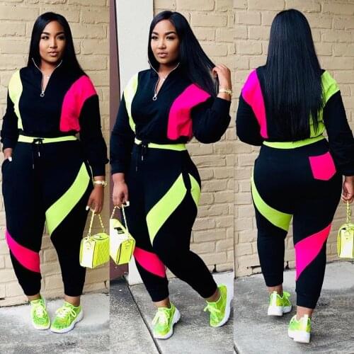 Echoine Women Fashion Sexy Contrast Color Patchwork Two-Piece Set Pants Jogger Suits Sports Casual Lounge Wear Active Tracksuits