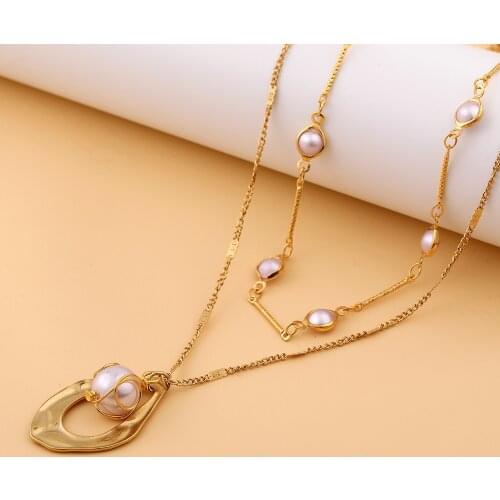 Double Layers Necklace Simulated Pearl Pendant Necklaces Womens Chain Fashion Jewelry Necklaces Party Wedding Birthday Gift