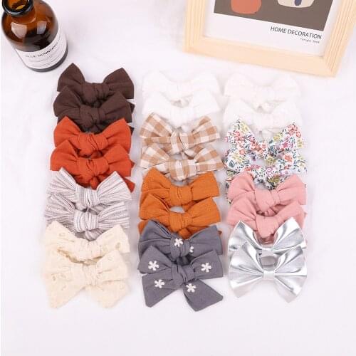 1Piece 12Colors Cotton Linen Print Hair Clips For Cute Girls BB Boutique Bow Hairpins Barrettes Headwear Kids Hair Accessories