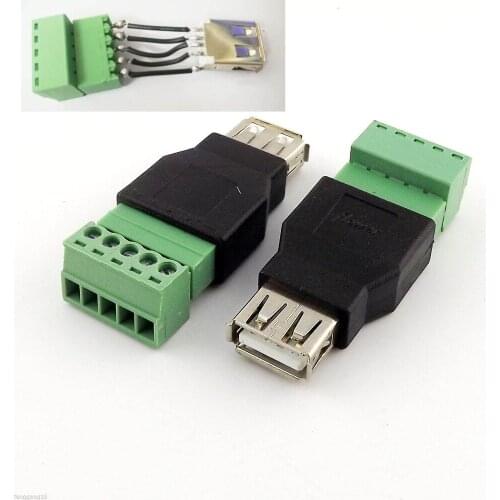 10pcs USB 2.0 Type A Female to 5 Pin Screw with Shield Terminal Plug Adapter Connector