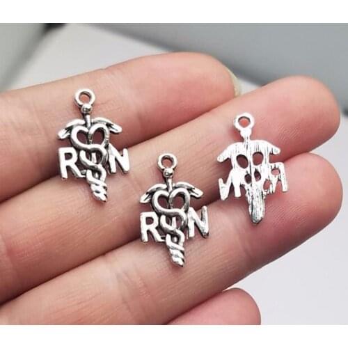 20pcs/lot--22x13mm, Antique silver plated RN caduceus medical symbol charms,DIY supplies,Jewelry accessories
